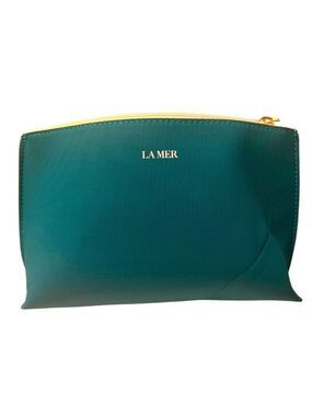 La Mer Green/White Cosmetic Make up Travel Bag Full Zip Top, New